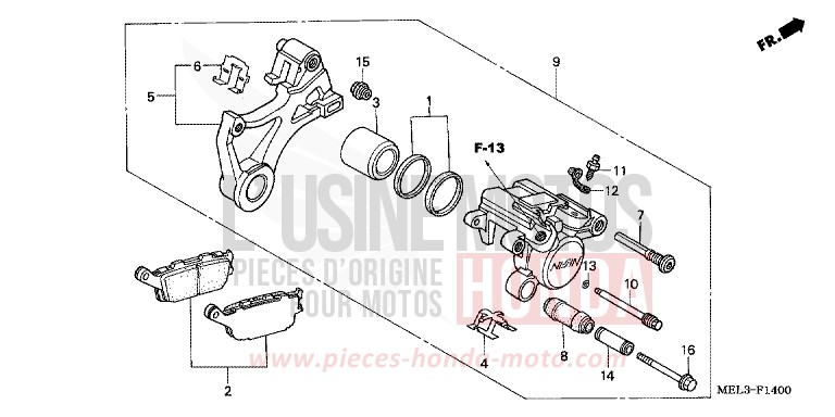 REAR BRAKE CALIPER (CBR1000RR4/5) for CBR1000RR Fireblade CANDY TAHITIAN BLUE (PB215H) from 2005